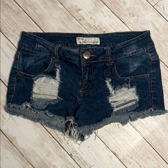 Vintage Havannah Blue Denim Distressed Women's Bootie Shorts size 26 - Picture 1 of 8